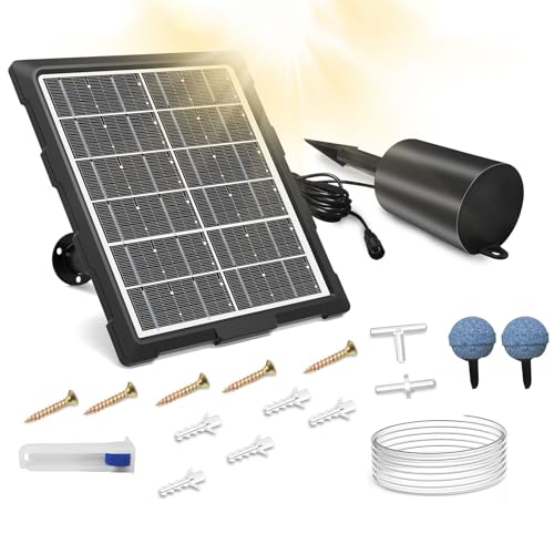 Erconsso Solar Teichbelüfter - Solar Aquarium Luftpumpe,3 Arbeitsmodi, Wasserdichter Belüfter mit Schlauch und Luftausströmerstein für Fischbehälter von Erconsso