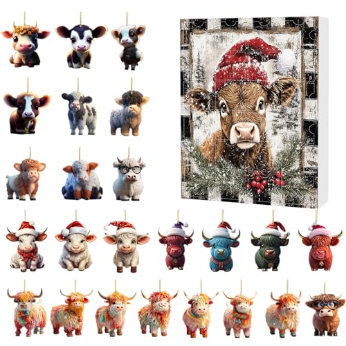 Erconsso Weihnachten 2024,2024 Highland Cow Christmas Countdown - Ornamente Bulk, Countdown-Kalender für Familie Erconsso Weihnachten 2024,2024 Highland Cow Christmas Countdown - Ornamente Bulk, Countdown-Kalender für Familie von Erconsso