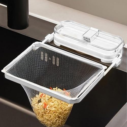 Spülbecken-Abflusssiebhalter Filtersieb Eckabflusssieb Rack Saugnapf Spülbeckensieb Eckabflusssieb mit 50 Filterbeuteln Wiederverwendbares Spülbeckenfiltergestell Eckablauf für Küche von Erconsso