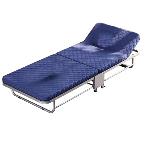 ErdBar Klappbett Tragbares Klappbett mit Schwammmatratze und Eisenrahmen, mit 360°-Universalradbremse für das Wohnzimmer im Schlafsaal (Color : Blue, Size : 74 * 11 * 43.3in) von ErdBar