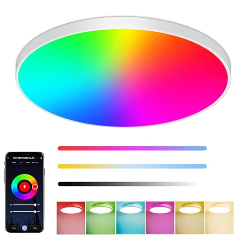 Eregou Led Deckenleuchte Dimmbar 24W, Smart Deckenlampe RGB, 2400LM Leuchte Steuerbar via App Alexa Google Assistant, IP44 Badlampe, Nachtlicht für Schlafzimmer Wohnzimmer, Weiß von Eregou