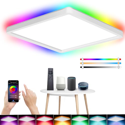 Eregou RGB LED Deckenleuchte Dimmbar, 24W Farbwechsel Deckenlampe mit Fernbedienung, LED Panel for Flur Schlafzimmer Wohnzimmer Bad Küche, Kompatibel mit Alexa und Google Assistant von Eregou