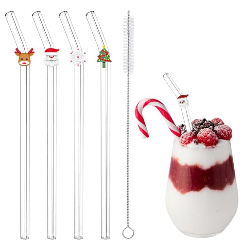 4 Stück Strohhalme Glas, Wiederverwendbar Glas Strohhalm, niedliche Weihnachtsform für Kaffee, Smoothies, Milchshake, Trinkhalme Glasstrohhalme Gebogen mit Reinigungsbürsten 4 Stück Strohhalme Glas, Wiederverwendbar Glas Strohhalm, niedliche Weihnachtsform für Kaffee, Smoothies, Milchshake, Trinkhalme Glasstrohhalme Gebogen mit Reinigungsbürsten von Eremaoy