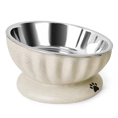 Hundenapf für kleine Hunde, abnehmbarer Edelstahl-Hundenapf mit Harzboden, erhöht und geneigt, um 15 ° Futternapf / Wassernapf, 425 ml Haustiernapf für kleine Größen von Eremaoy