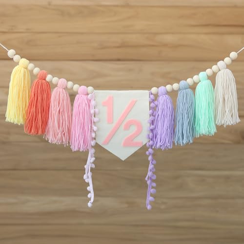 Ereniko Boho Macaron Handmade Extended 1/2 Birthday Banner 6 Months Half Way To One Baby Girl Decorations Happy Half Birthday High Chair Banner Photo Props von Ereniko
