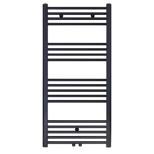 Erfu Mittelanschluß Badheizkörper - Handtuchhalter Heizkörper | Handtuchwärmer | Handtuchtrockner | Röhrenheizkörper (Schwarz, 1200x600 mm) von Erfu
