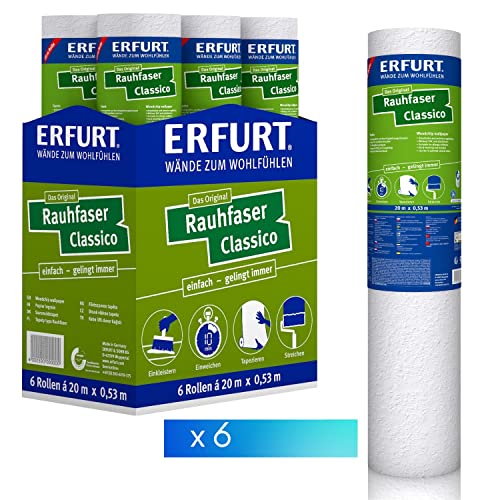 Erfurt Rauhfaser CLASSICO Weiß Rauhfasertapete überstreichbar klassische Strukturtapete 6 Rollen 20 x 0.53m von Erfurt