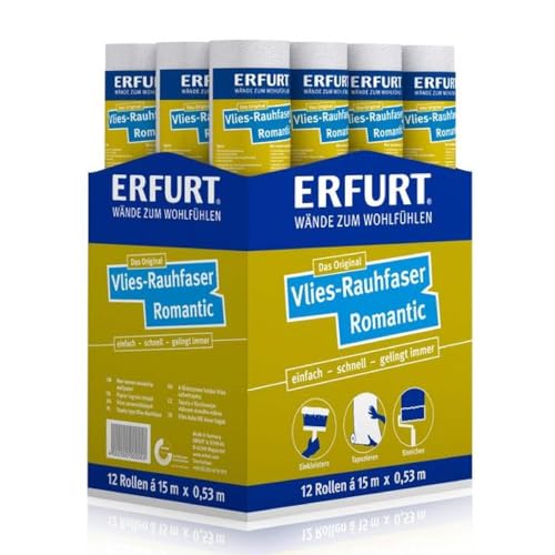 Erfurt Vlies-Rauhfaser ROMANTIC Weiß Rauhfasertapete weisse Vliestapete mit Struktur 12 Rollen 15 x 0.53m von Erfurt