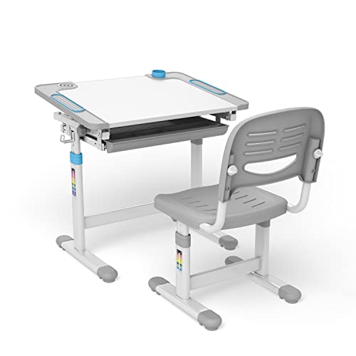 Ergo Office ER-418 Ergonomischer Kinderschreibtisch mit Stuhl und Schublade Kinder-Schultisch bis 75kg Schülerschreibtisch Höhenverstellbar und Neigbar von Ergo Office