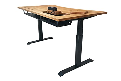 ErgoHide® Höhenverstellbarer Schreibtisch mit erweitertem Kabelkanal (Schwarz, Massivholz, Ergonomisch, 180x80cm) von ErgoHide