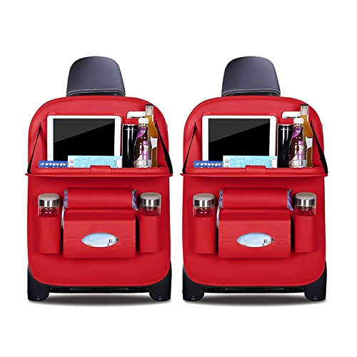 Ergocar Auto Organizer Rückenlehnenschutz Luxus Autositzschutz aus PU-Leder mit faltbarem Tablethalter wasserdicht Rückenlehnenschutz Rückenlehnen-Tasche für Kinder (Rot - 2 Pack) von Ergocar