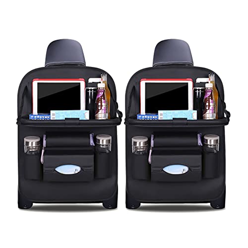 Ergocar Auto Organizer Rückenlehnenschutz Luxus Autositzschutz aus PU-Leder mit faltbarem Tablethalter wasserdicht Rückenlehnenschutz Rückenlehnen-Tasche für Kinder (Schwarz - 2 Pack) von Ergocar