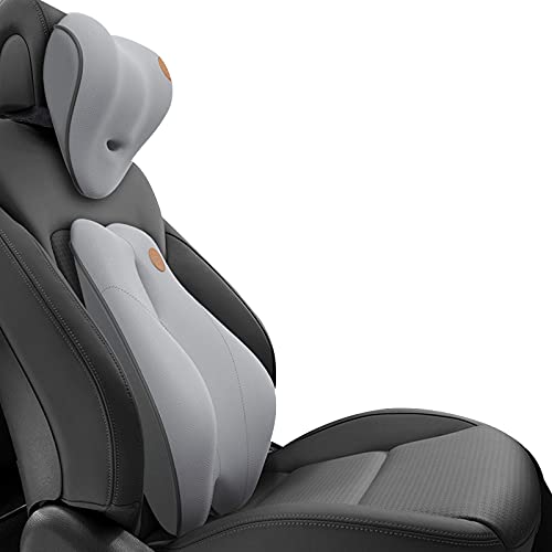 Ergocar Lendenwirbelstütze Kissen & Nackenkissen für Büro/Auto/Gaming-Stuhl, Linderung von Rückenschmerzen, Atmungsaktiv Memory-Schaum, Waschbarem 3D-Mesh-Bezug, Grau (Keine Massagefunktion) von Ergocar