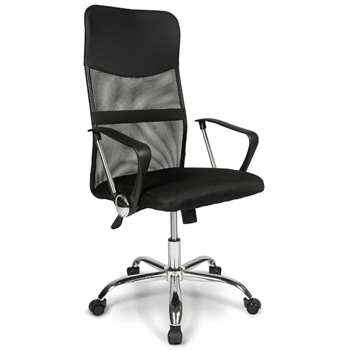 Ergodu Bürostuhl Ergonomisch - Neigungsfunktion - Mesh, Netzrückenlehne - Höhenverstellbarer Chefsessel - Schreibtischstuhl - Office Chair - Schwarz von Ergodu