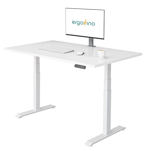 Ergofino höhenverstellbarer Schreibtisch 140x80 cm, elektrisch Schreibtisch mit GS-Zertifiziert, 2 Motoren, 3-Fach Teleskop, 3 Memoryfunktion, Gestell Weiß inkl. Weiß Tischplatte von Ergofino