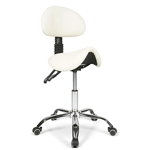 Dunimed Ergonomischer Sattelhocker mit Rückenlehne - Sitzhocker, Arbeitshocker, Bürohocker - Sitzhöhenverstellung - Weiß von Dunimed