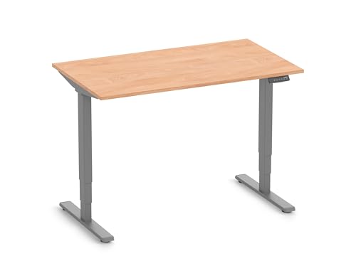 Ergolutions® FOKUS Schreibtisch, Gestell Grau, Tischplatte 1200 x 700 x 19 mm Buche - Elektrisch höhenverstellbar bis 128 cm, 80kg Traglast, schnelle leise Motoren, ergonomischer Standing-Desk von Ergolutions