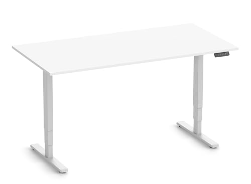 Ergolutions® FOKUS Schreibtisch, Gestell Weiß, Tischplatte 1600 x 800 x 19 mm Topweiß - Elektrisch höhenverstellbar bis 128 cm, 80kg Traglast, schnelle leise Motoren, ergonomischer Standing-Desk von Ergolutions