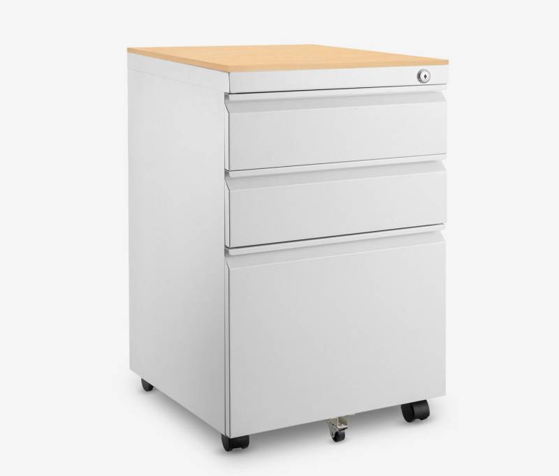 Ergolutions Rollcontainer Metall mit Holzblende, 5 Jahre Garantie / mit Schloss / 3 große Fächer / Gleitlagerschienen Ergolutions Rollcontainer Metall mit Holzblende, 5 Jahre Garantie / mit Schloss / 3 große Fächer / Gleitlagerschienen von Ergolutions