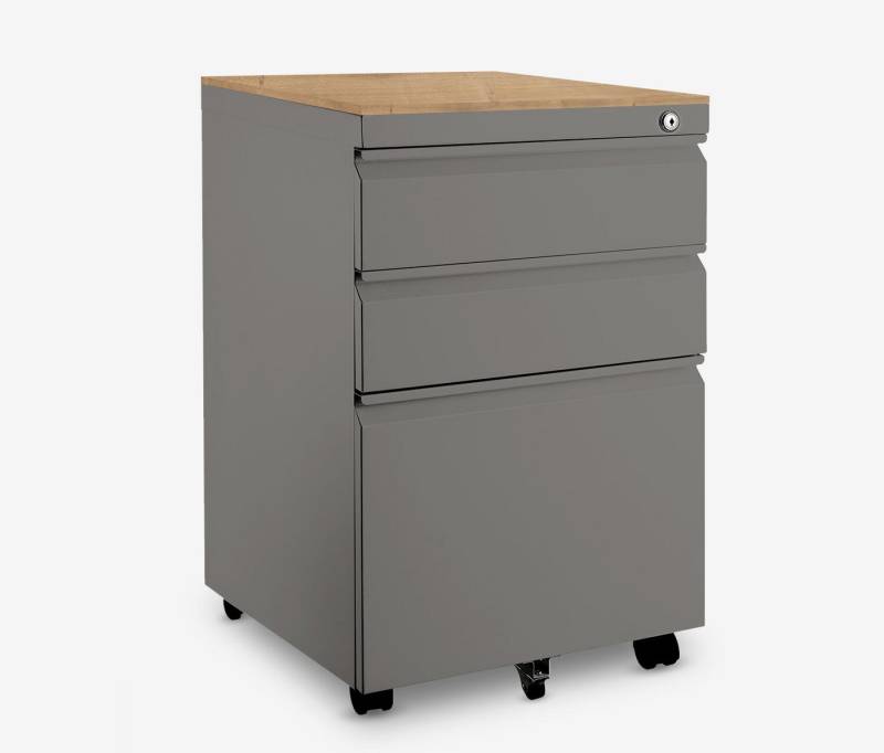 Ergolutions Rollcontainer Metall mit Holzblende, 5 Jahre Garantie / mit Schloss / 3 große Fächer / Gleitlagerschienen Ergolutions Rollcontainer Metall mit Holzblende, 5 Jahre Garantie / mit Schloss / 3 große Fächer / Gleitlagerschienen von Ergolutions