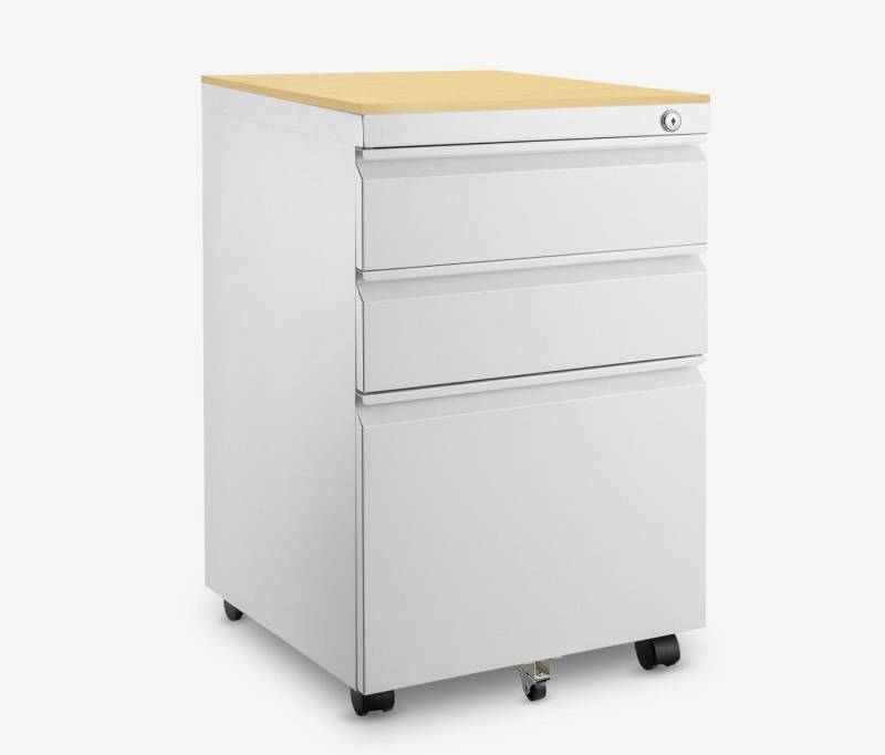 Ergolutions Rollcontainer Metall mit Holzblende, 5 Jahre Garantie / mit Schloss / 3 große Fächer / Gleitlagerschienen Ergolutions Rollcontainer Metall mit Holzblende, 5 Jahre Garantie / mit Schloss / 3 große Fächer / Gleitlagerschienen von Ergolutions