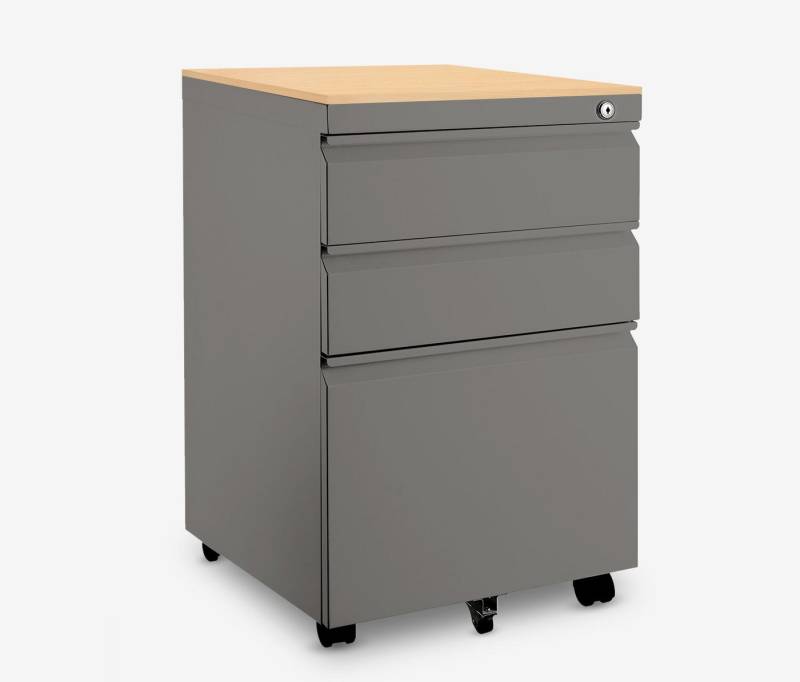 Ergolutions Rollcontainer Metall mit Holzblende, 5 Jahre Garantie / mit Schloss / 3 große Fächer / Gleitlagerschienen Ergolutions Rollcontainer Metall mit Holzblende, 5 Jahre Garantie / mit Schloss / 3 große Fächer / Gleitlagerschienen von Ergolutions