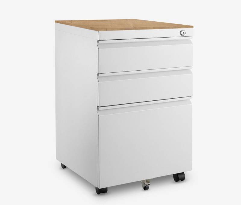 Ergolutions Rollcontainer Metall mit Holzblende, 5 Jahre Garantie / mit Schloss / 3 große Fächer / Gleitlagerschienen Ergolutions Rollcontainer Metall mit Holzblende, 5 Jahre Garantie / mit Schloss / 3 große Fächer / Gleitlagerschienen von Ergolutions