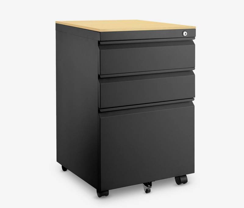 Ergolutions Rollcontainer Metall mit Holzblende, 5 Jahre Garantie / mit Schloss / 3 große Fächer / Gleitlagerschienen Ergolutions Rollcontainer Metall mit Holzblende, 5 Jahre Garantie / mit Schloss / 3 große Fächer / Gleitlagerschienen von Ergolutions