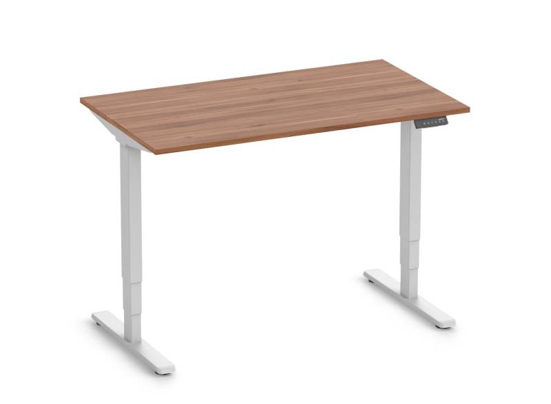 Ergolutions Schreibtisch FOKUS Gestell Weiß, Tischplatte 1200 x 700 x 19 mm Nussbaum von Ergolutions