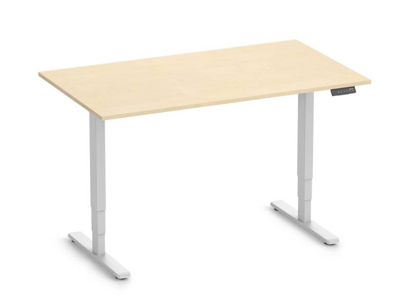 Ergolutions Schreibtisch FOKUS Gestell Weiß, Tischplatte 1400 x 800 x 19 mm Birke von Ergolutions