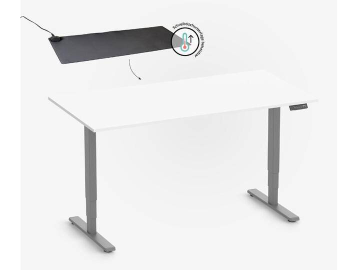 FOKUS Gestell Grau, Tischplatte 1600 x 800 x 19 mm Topweiß, + beheizbare Schreibtischunterlage FOKUS Gestell Grau, Tischplatte 1600 x 800 x 19 mm Topweiß, + beheizbare Schreibtischunterlage von Ergolutions