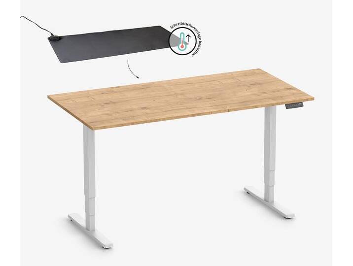 FOKUS Gestell Weiß, Tischplatte 1400 x 800 x 19 mm Eiche, + beheizbare Schreibtischunterlage FOKUS Gestell Weiß, Tischplatte 1400 x 800 x 19 mm Eiche, + beheizbare Schreibtischunterlage von Ergolutions