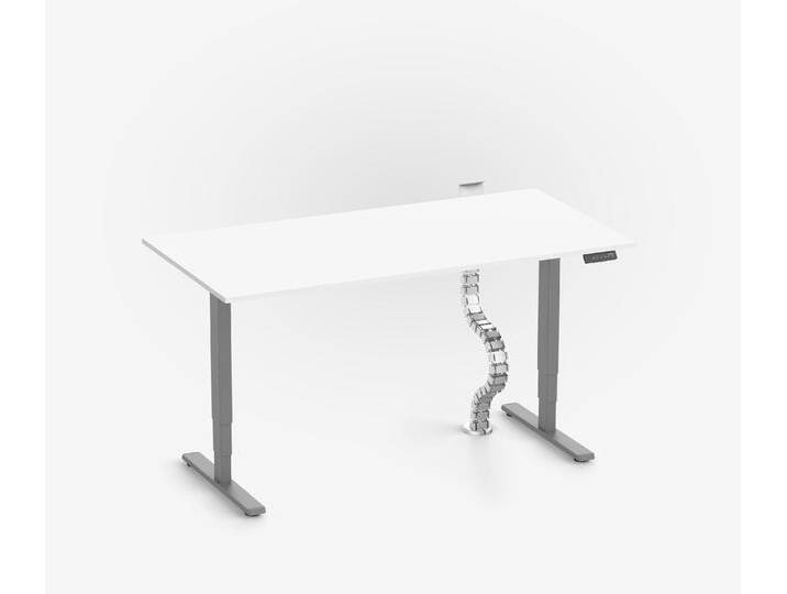 FOKUS Schreibtisch + Steckleistenhalter + Kabelschlange Grau Weiß 140x80 von Ergolutions