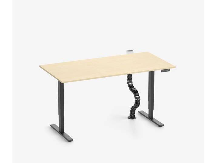 FOKUS Schreibtisch + Steckleistenhalter + Kabelschlange Schwarz Birke 120x70 von Ergolutions