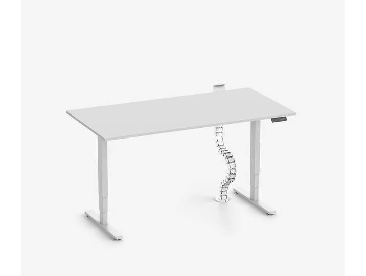 FOKUS Schreibtisch + Steckleistenhalter + Kabelschlange Weiß Lichtgrau 140x80 von Ergolutions