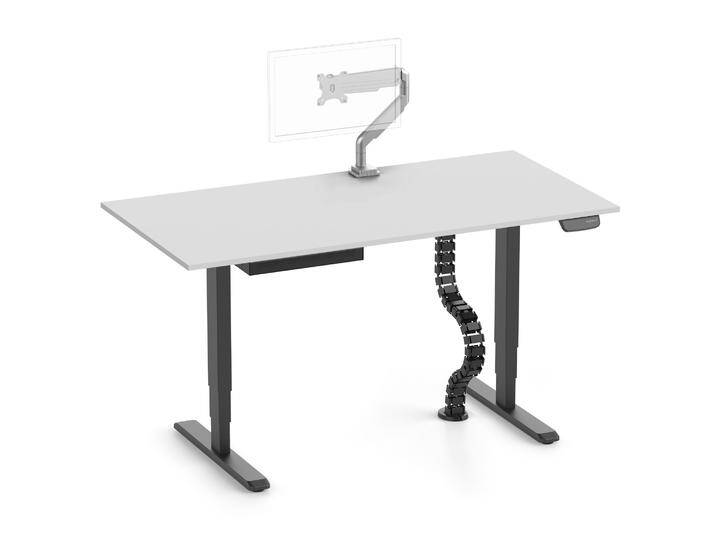 PRIMUS + Slimline Schublade, Kabelschlange & Halter 160x80 Schwarz Lichtgrau von Ergolutions