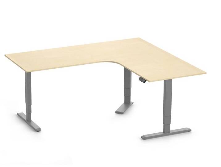 PRIMUS Eckschreibtisch, Gestell Grau, Tischplatte 2000/800 x 1780/800 x 25 mm Birke von Ergolutions