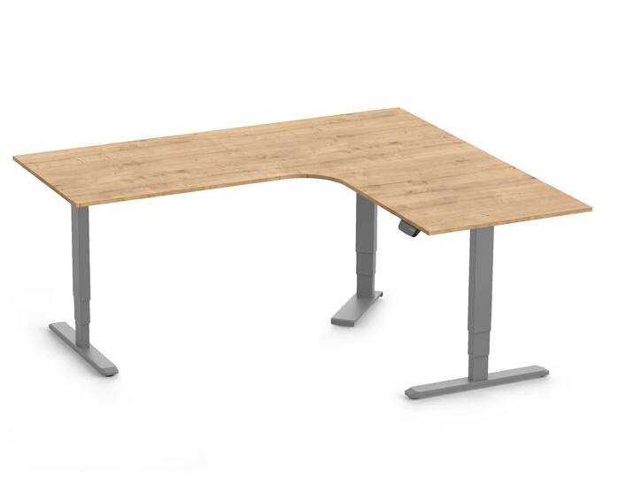 PRIMUS Eckschreibtisch, Gestell Grau, Tischplatte 2000/800 x 1780/800 x 25 mm Eiche von Ergolutions