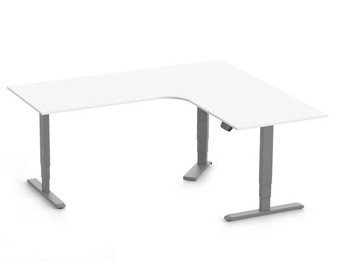 PRIMUS Eckschreibtisch, Gestell Grau, Tischplatte 2000/800 x 1780/800 x 25 mm Topweiß von Ergolutions