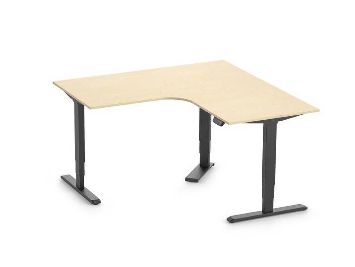PRIMUS Eckschreibtisch, Gestell Schwarz, Tischplatte 1600/800 x 1600/800 x 25 mm Birke von Ergolutions