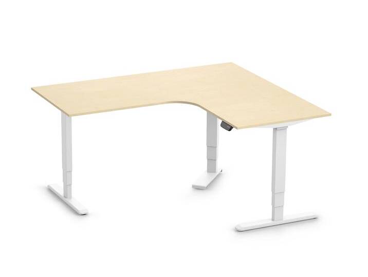PRIMUS Eckschreibtisch, Gestell Weiß, Tischplatte 1800/800 x 1600/800 x 25 mm Birke von Ergolutions