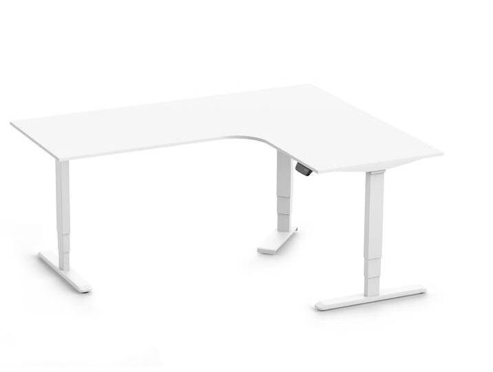 PRIMUS Eckschreibtisch, Gestell Weiß, Tischplatte 2000/800 x 1600/800 x 25 mm Topweiß von Ergolutions
