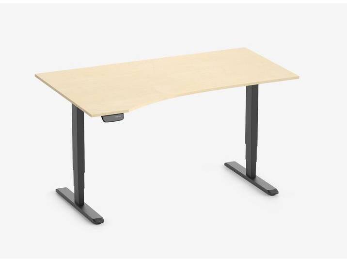 PRIMUS Freiformschreibtisch, Gestell Schwarz, Tischplatte 1600 x 800/1000 x 25 mm Birke, Ausführung Links von Ergolutions