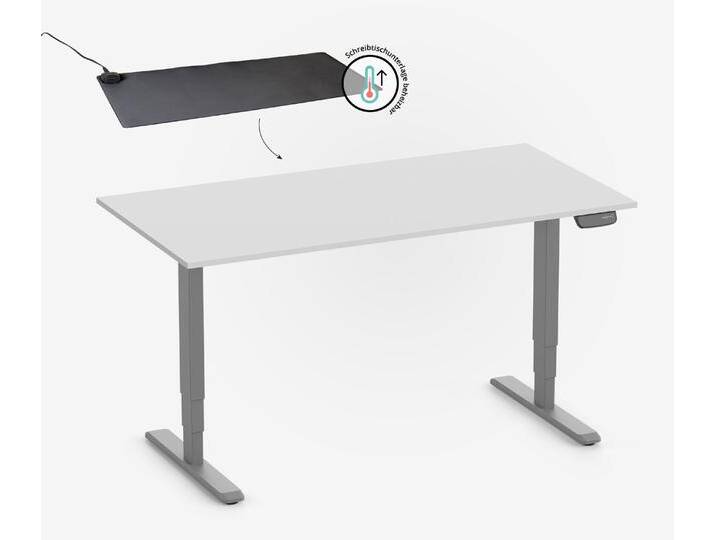 PRIMUS Rechteckschreibtisch, Gestell Grau, Tischplatte 1200 x 700 x 19 mm Lichtgrau + Beheizbare Schreibtischunterlage von Ergolutions
