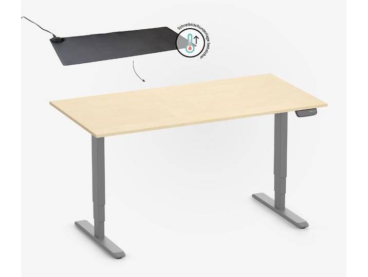 PRIMUS Rechteckschreibtisch, Gestell Grau, Tischplatte 1600 x 800 x 19 mm Birke + Beheizbare Schreibtischunterlage PRIMUS Rechteckschreibtisch, Gestell Grau, Tischplatte 1600 x 800 x 19 mm Birke + Beheizbare Schreibtischunterlage von Ergolutions