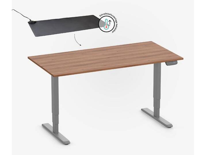 PRIMUS Rechteckschreibtisch, Gestell Grau, Tischplatte 1600 x 800 x 19 mm Nussbaum + Beheizbare Schreibtischunterlage PRIMUS Rechteckschreibtisch, Gestell Grau, Tischplatte 1600 x 800 x 19 mm Nussbaum + Beheizbare Schreibtischunterlage von Ergolutions