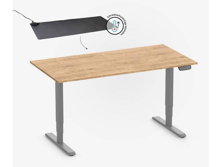 PRIMUS Rechteckschreibtisch, Gestell Grau, Tischplatte 1800 x 800 x 19 mm Eiche + Beheizbare Schreibtischunterlage PRIMUS Rechteckschreibtisch, Gestell Grau, Tischplatte 1800 x 800 x 19 mm Eiche + Beheizbare Schreibtischunterlage von Ergolutions