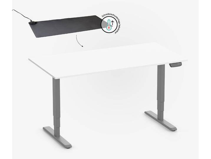 PRIMUS Rechteckschreibtisch, Gestell Grau, Tischplatte 1800 x 800 x 19 mm Topweiß + Beheizbare Schreibtischunterlage PRIMUS Rechteckschreibtisch, Gestell Grau, Tischplatte 1800 x 800 x 19 mm Topweiß + Beheizbare Schreibtischunterlage von Ergolutions