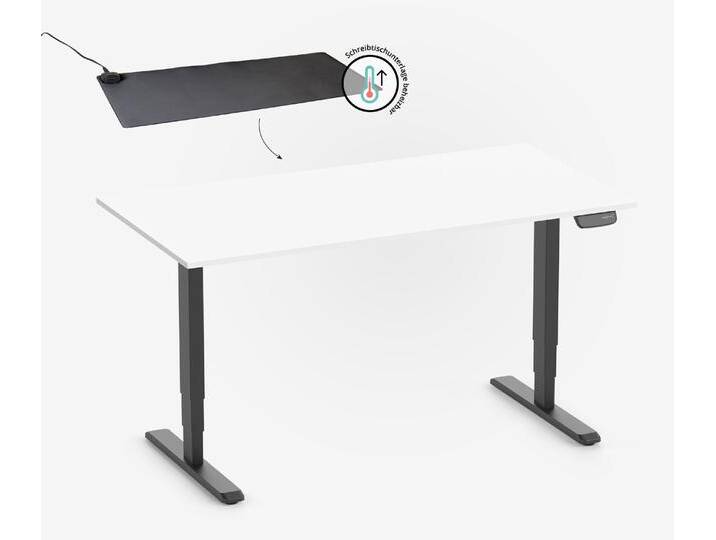 PRIMUS Rechteckschreibtisch, Gestell Schwarz, Tischplatte 1200 x 700 x 19 mm Topweiß + Beheizbare Schreibtischunterlage von Ergolutions