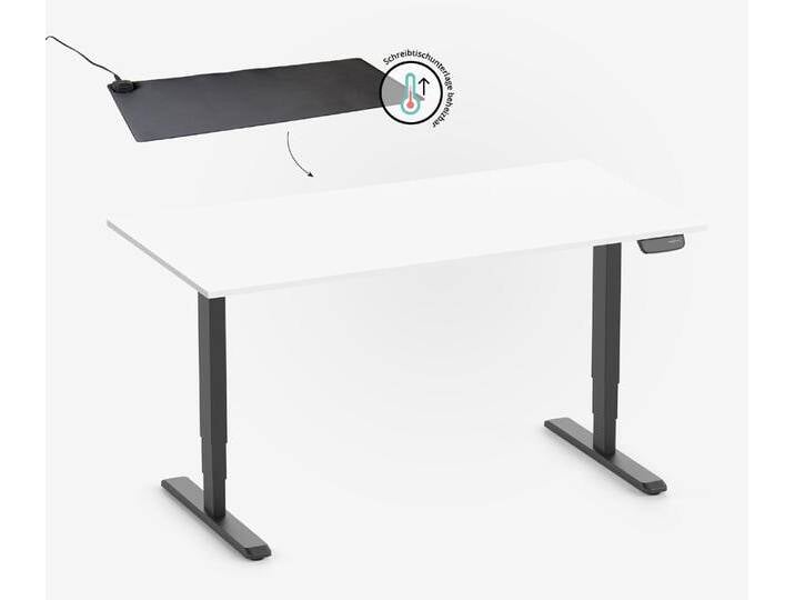 PRIMUS Rechteckschreibtisch, Gestell Schwarz, Tischplatte 1200 x 700 x 25 mm Topweiß + Beheizbare Schreibtischunterlage PRIMUS Rechteckschreibtisch, Gestell Schwarz, Tischplatte 1200 x 700 x 25 mm Topweiß + Beheizbare Schreibtischunterlage von Ergolutions
